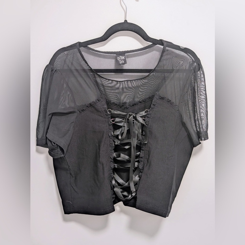 Black Sheer Lace-Up Top